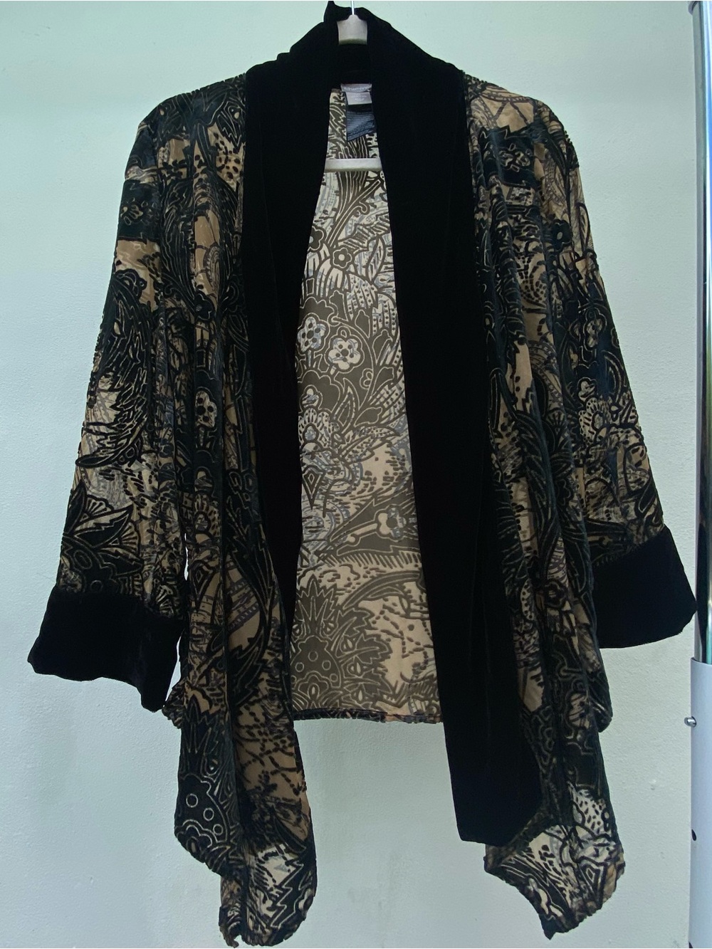 Y2K Whimsygoth Black Velvet Burnout Asymmetrical Kimono S/M